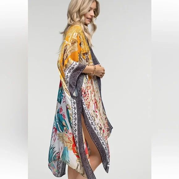 Boutique NWT Gypsy Boho Island Print Hippie Duster Kimono S - 3x - Picture 2 of 5